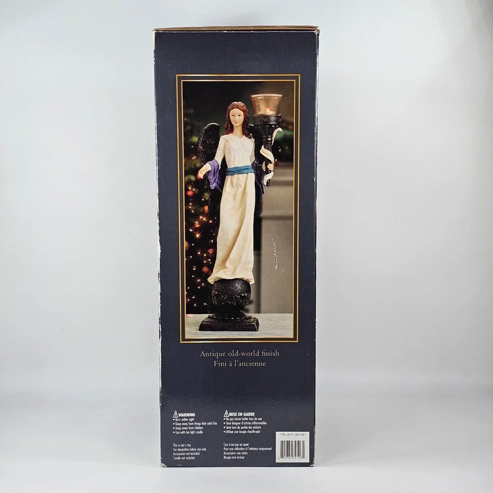 Angel Candleholder Statue with Amber Glass Votive Cup and Box 20.5 Inch 901581